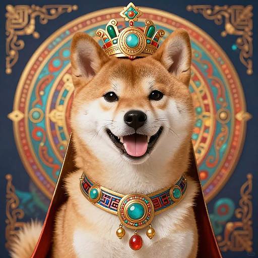 Regal Shiba Inu Goddess with Incan Inspired Crown
