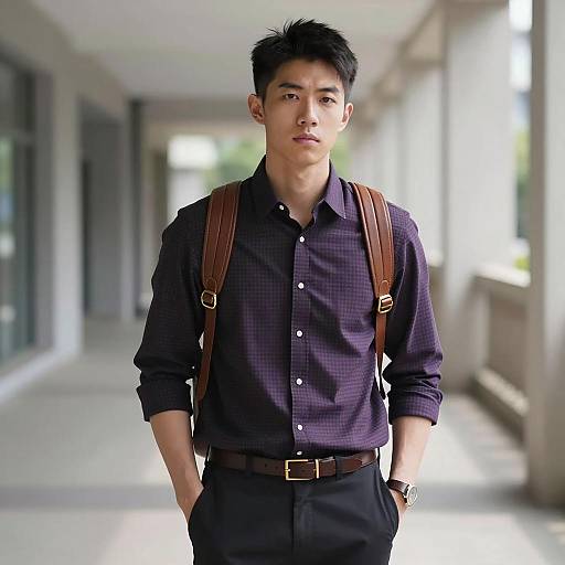 Young Asian Man in Casual Outfit with Backpack