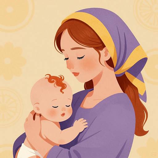 Serene Mother and Baby Illustration