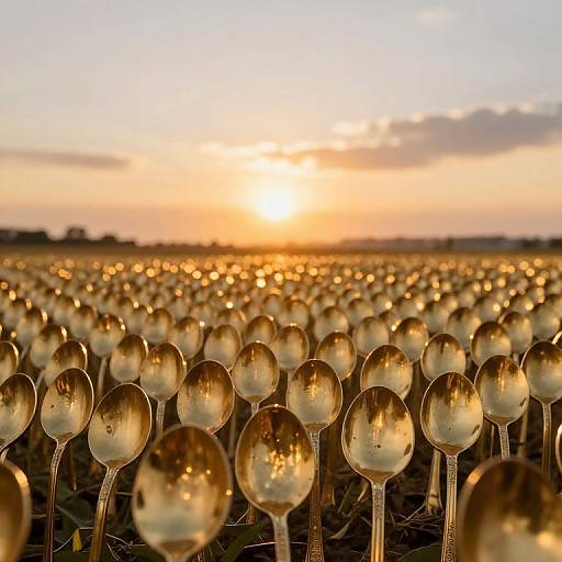 Golden Spoons Reflecting Sunset Horizon