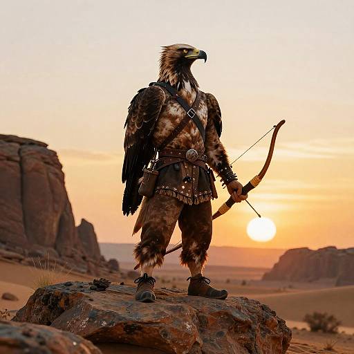 Heroic Eagle Hunter in Desert Sunset