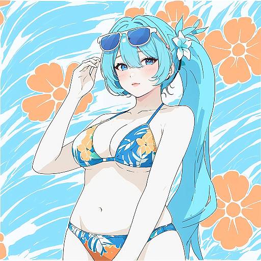 Illustration of Hiyori (swimsuit) (blue archive), blue archive in the style of Goe (g-o-e)