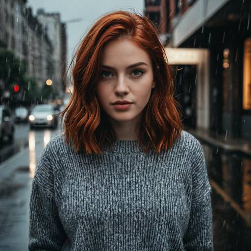 Young Woman Portrait in Rainy City Street