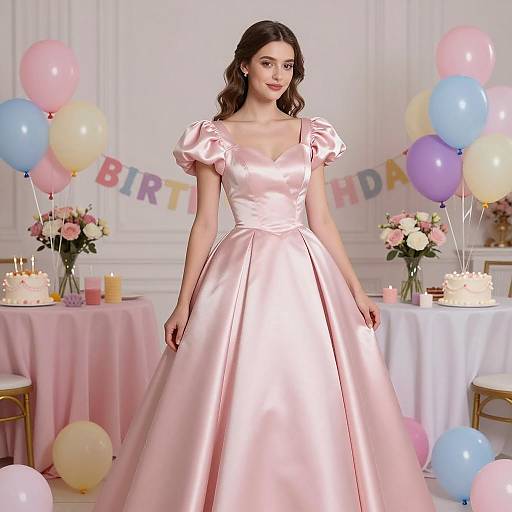 Elegant Birthday Party Portrait in Satin Gown