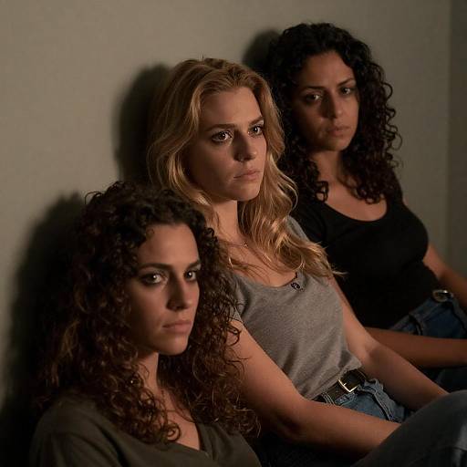 Three Women Sitting Against Wall