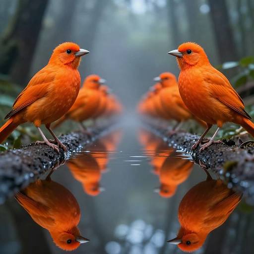 Symmetrical Neon Birds on Reflective Path