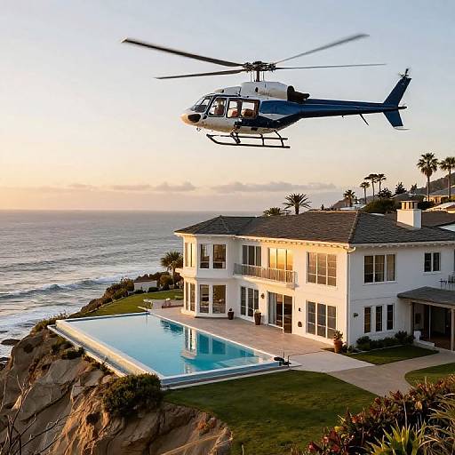 Helicopter Landing at Cliffside Mansion