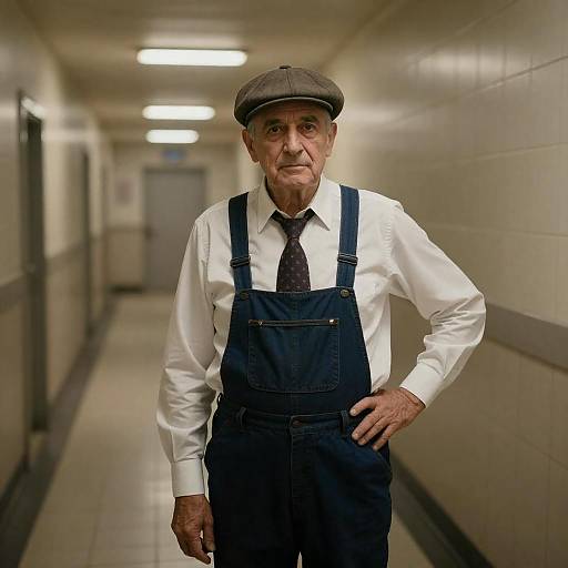 Older Man in Warm Lit Hallway