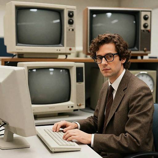 Retro Office Scene with Focused Professional