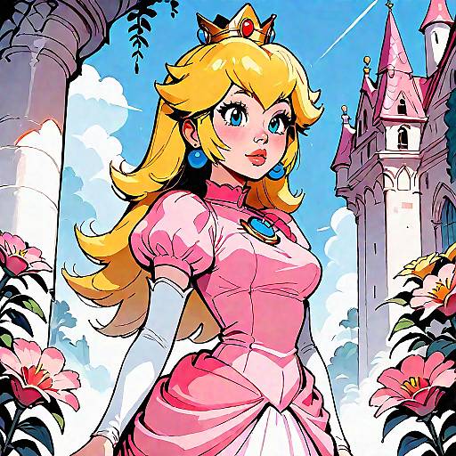 Princess in Pink Dress Outside Castle