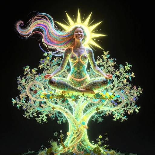 Goddess on Digital Tree Flowing Hair