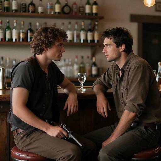Rustic Bar Scene with Two Men