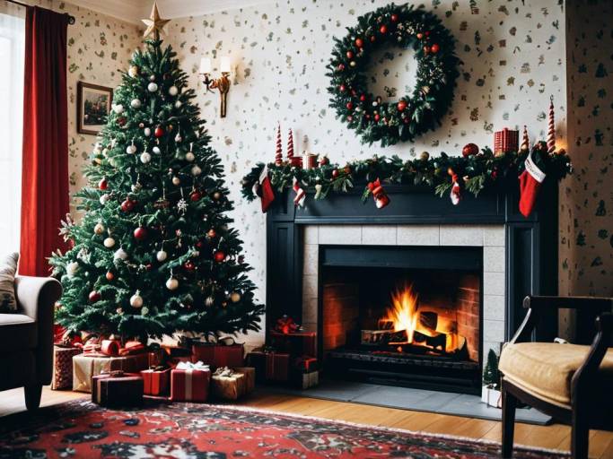 Cozy December Christmas Room Wallpaper