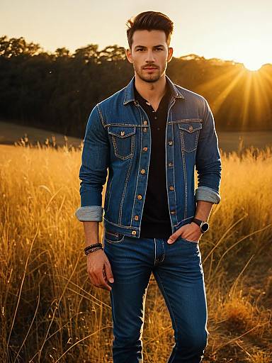Stylish Man in Jeans at Golden Hour