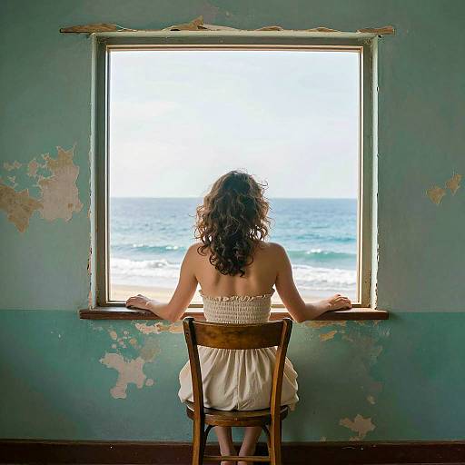 Serene Woman by Ocean Window