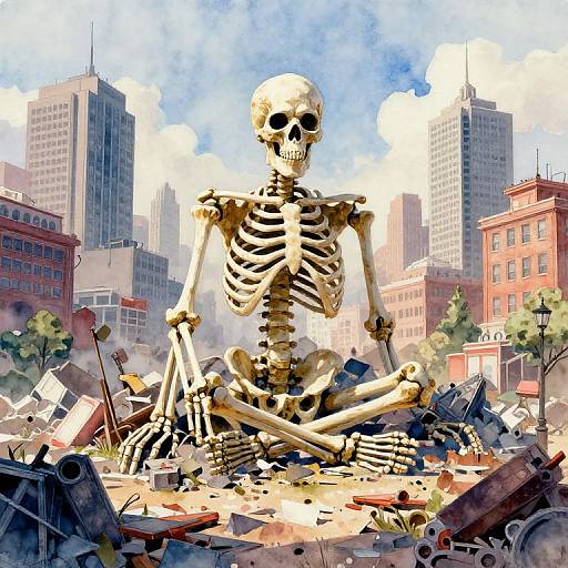 Giant Skeleton in Urban Wasteland