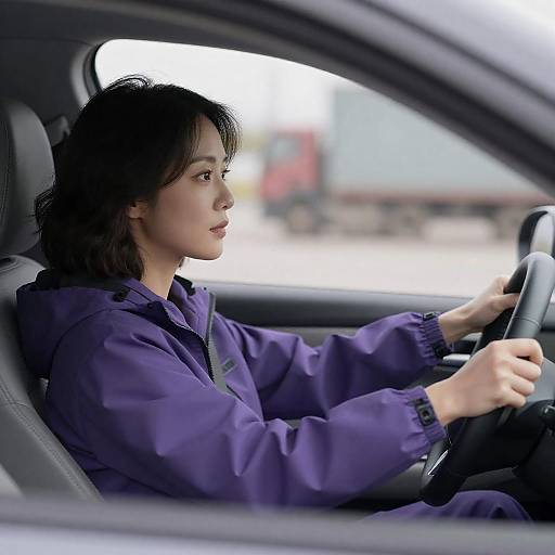 Asian Woman Driving in Urban Setting