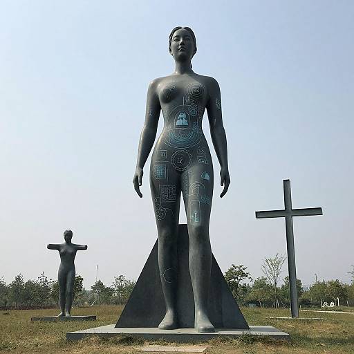 Abstract Woman Sculpture with Digital Interface