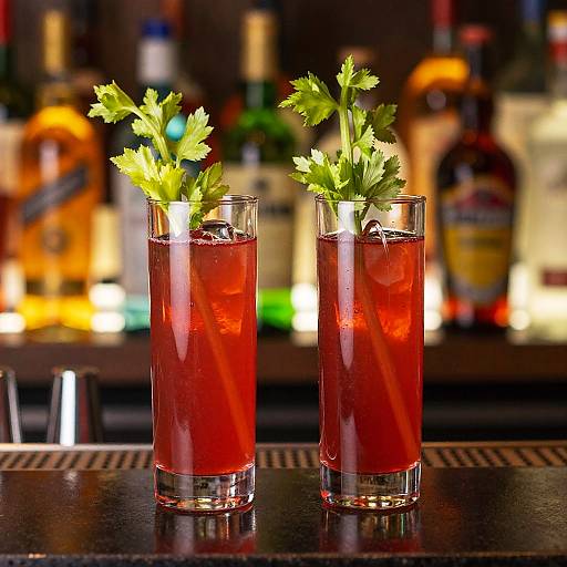 Vibrant Red Drinks with Celery Garnish