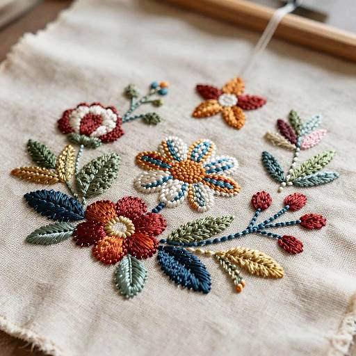 Intricate Floral Embroidery Art Close-Up
