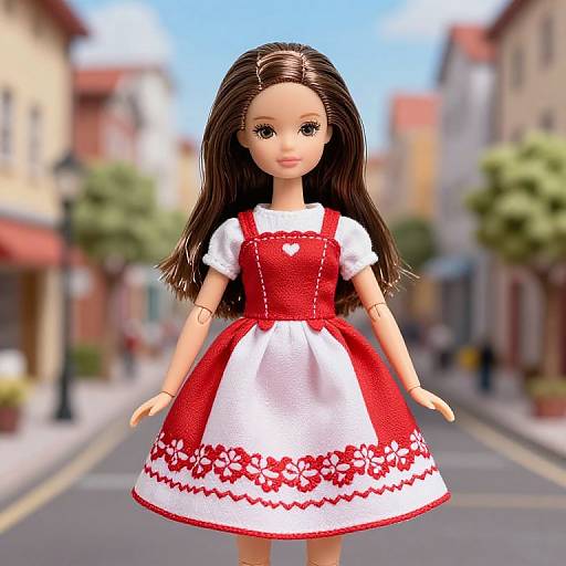 Brown-Haired Doll in Patterned Dress
