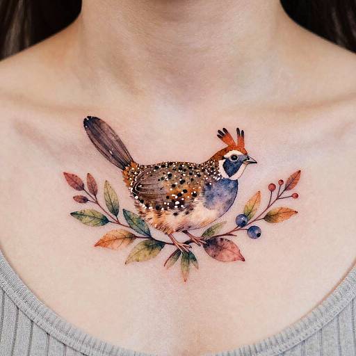 Delicate Quail Watercolor Tattoo