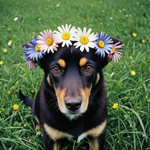 Dog Wearing Flower Crown in Grass