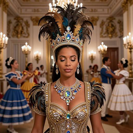 Regal Brazilian Queen in Ceremonial Attire