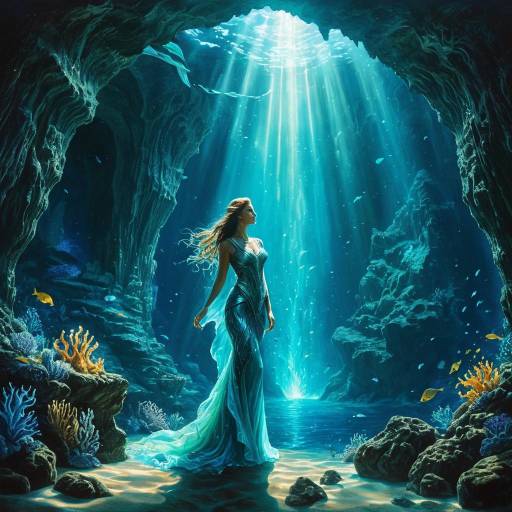 Ethereal Sea Siren in Underwater Cavern