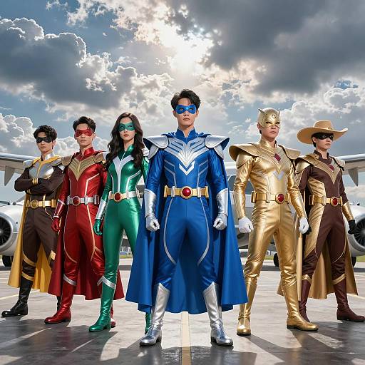 Vibrant Superheroes on a Reflective Surface