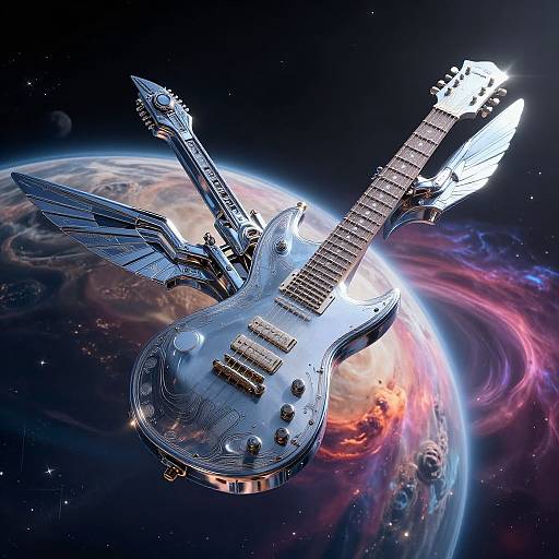 Futuristic Guitar Spaceship on Alien Planet