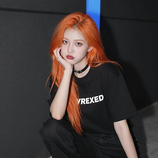 Pale Woman with Orange Hair Crouching