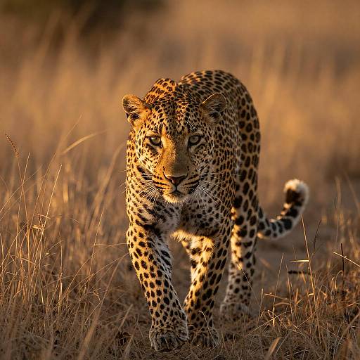 Leopard in Golden Grass at Sunset