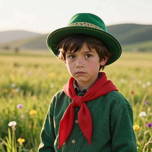 Curious Boy in Golden Meadow