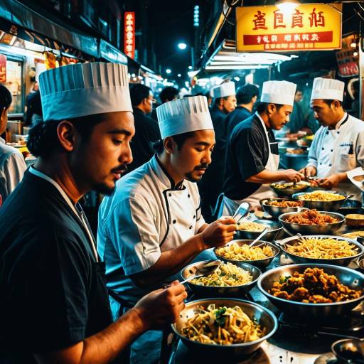 Chefs Eating at Night Market Food Stall