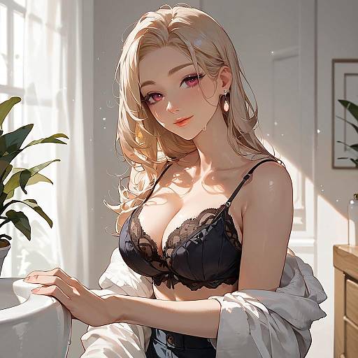 Anime Lingerie Bathroom Realistic Portrait