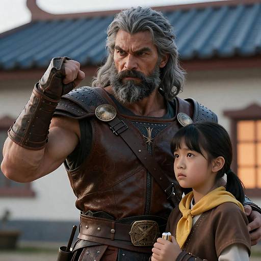 Powerful Warrior with Concerned Child Character