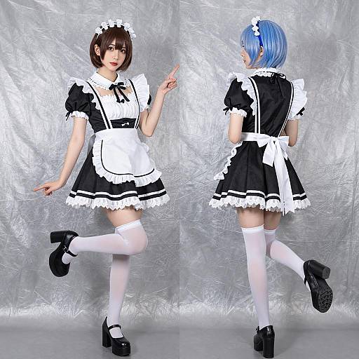 Two women in French maid outfits posing