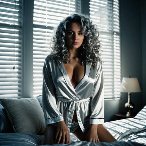 Elegant Character in Silk Pajama Lingerie
