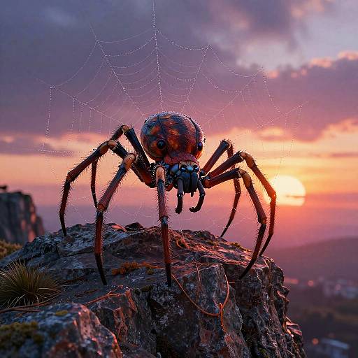 Spider Pokemon on Rocky Cliff Sunset