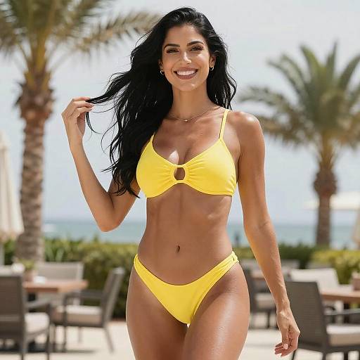 Confident Woman in Yellow Bikini