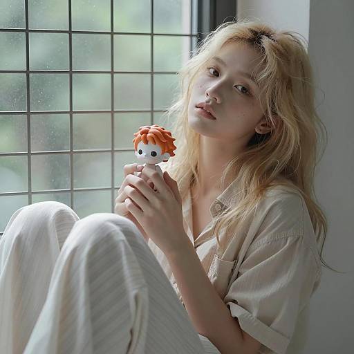 Contemplative Woman with Doll Figure