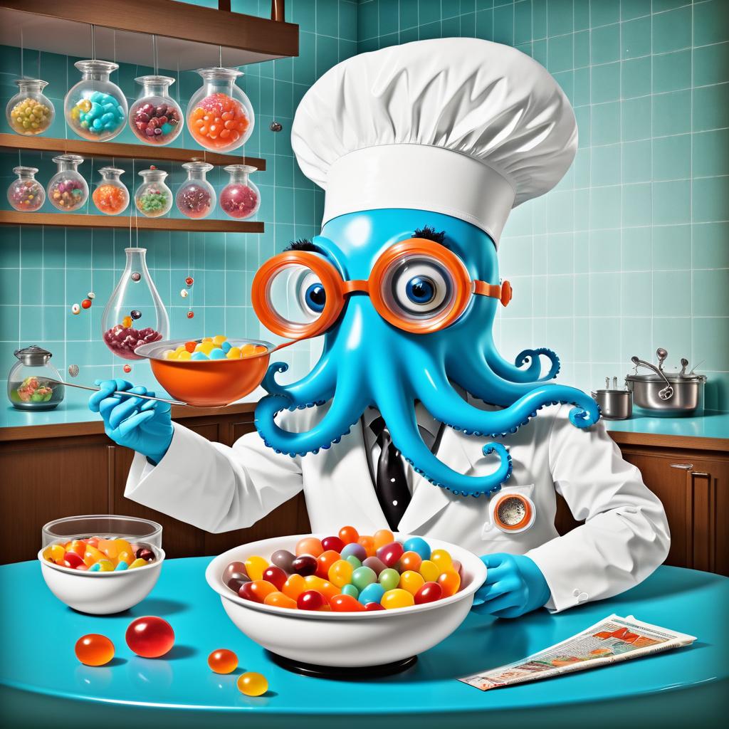 Quirky Octopus Scientist Cereal Poster