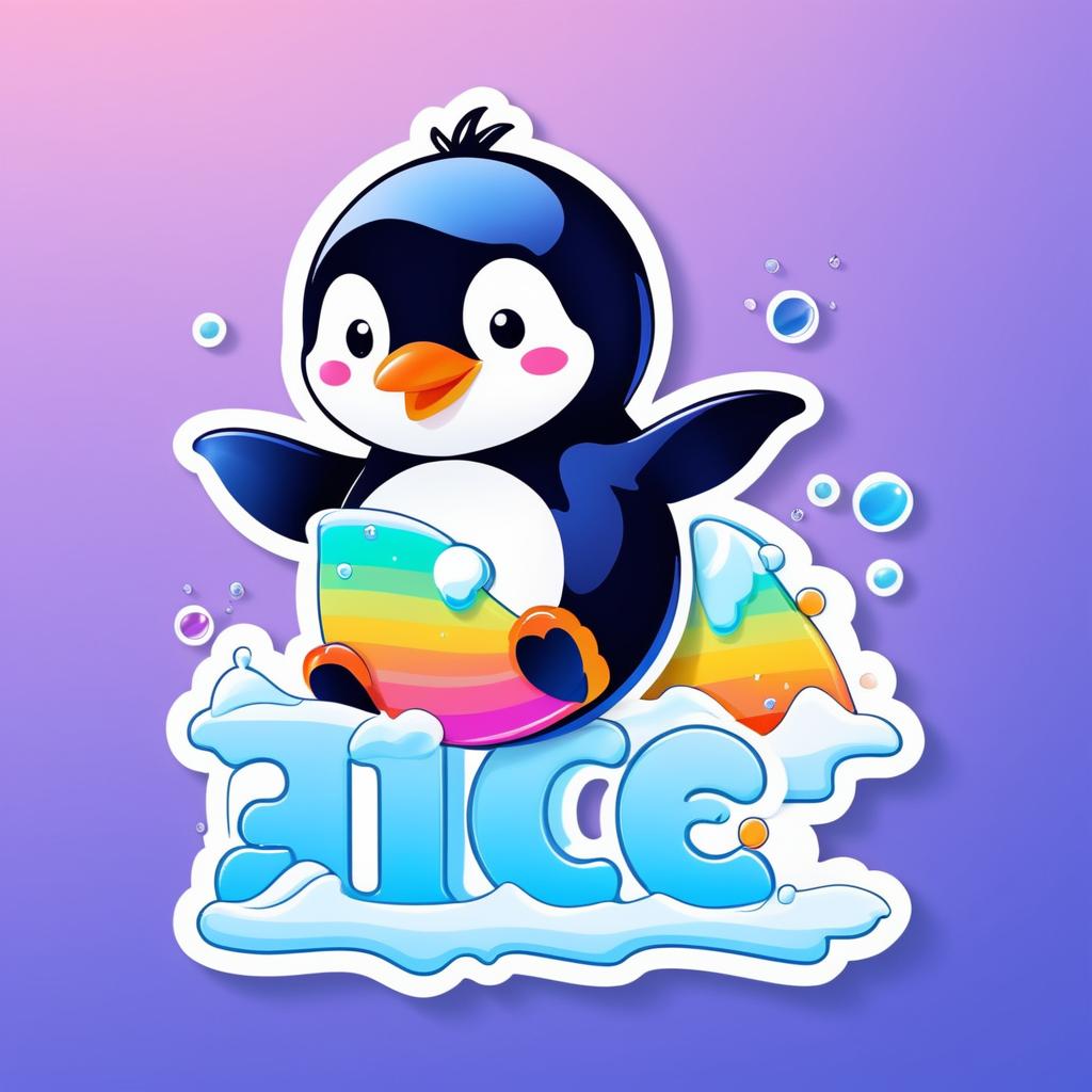 Adorable Playful Penguin Ice Sticker Design