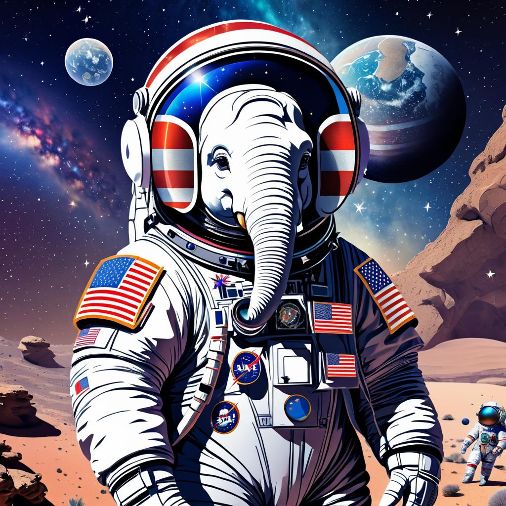 Adventurous Astronaut Elephant in Space