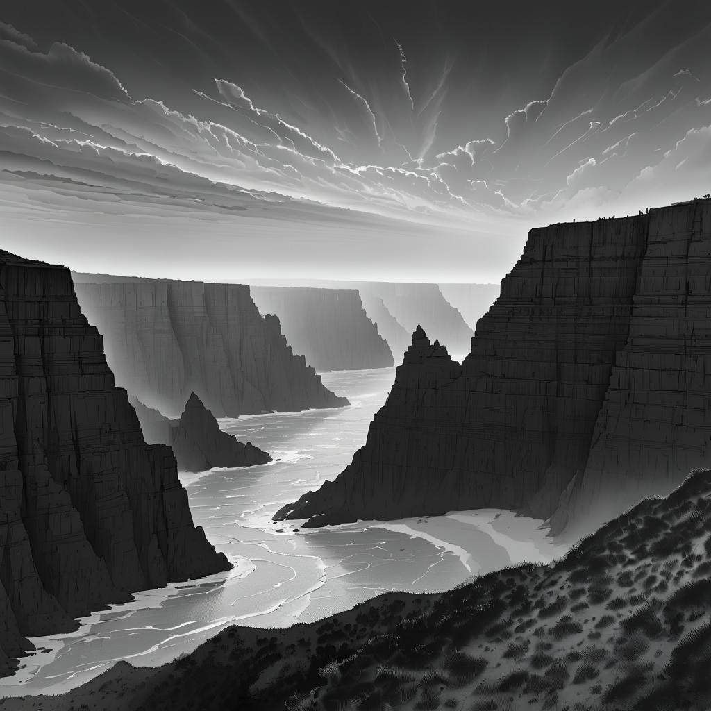 Misty Sandy Cliffs in Greyscale