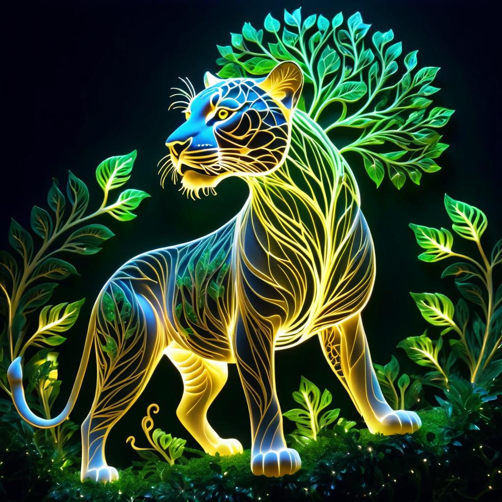 Majestic Lioness in Fractal Plant Elegance