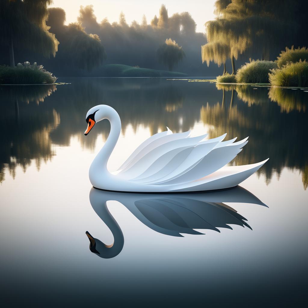 Elegant Swan Statue in Tranquil Lake