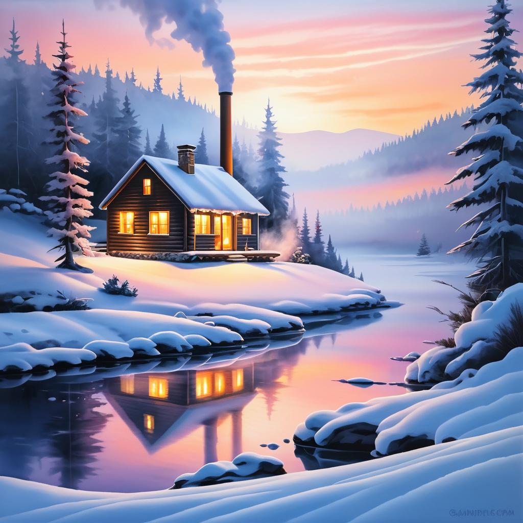 Tranquil Winter Cabin at Dawn