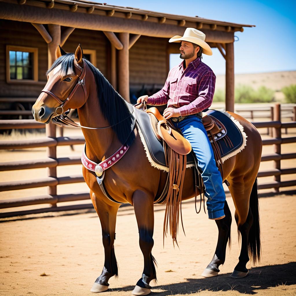 Upright Horse in Western Gear at Ranch